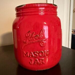 Idol Ceramic Mason Jar by Home Essential in Dark Red
